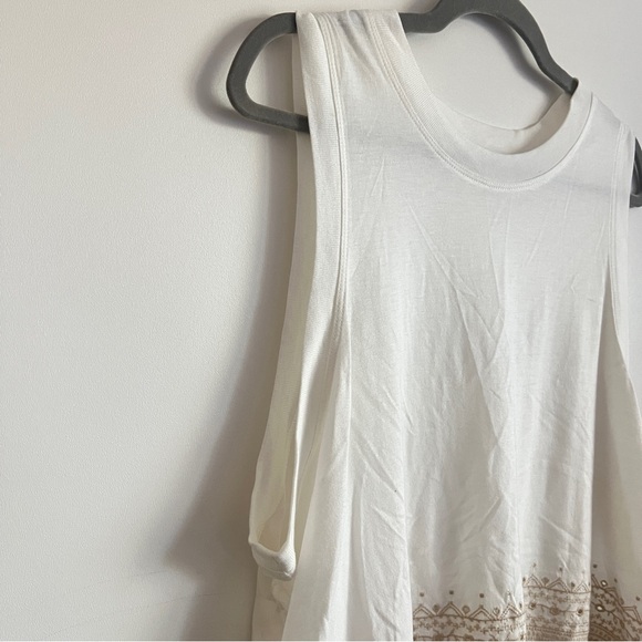 Spiritual Gangster White Boho Embroidered Tank Top Size XL Sleeveless Muscle Tee - Picture 3 of 9